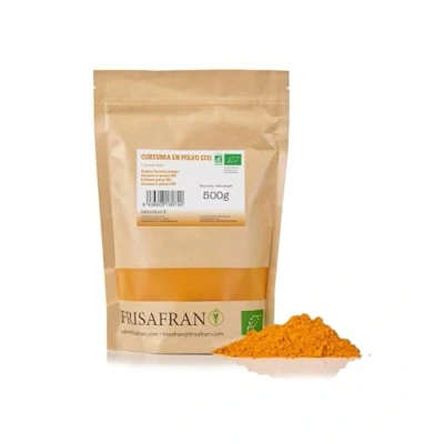 Imagen de FRISAFRAN cúrcuma en Polvo BIO de molida Digestivo Ayuda al rejuvenecimiento Curcuma pura especia sin aditivos Suplemento Origen India 500g