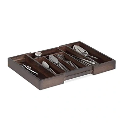 Imagen de Relaxdays Cubertero Extensible, Bambú, Marrón Oscuro, 5 x 48 33,5 cm