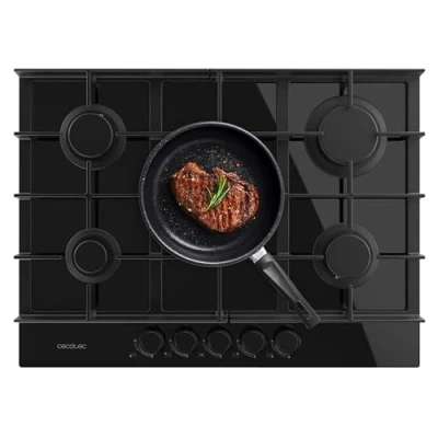 Imagen de Cecotec Placa de Gas 5 Fuegos Bolero Squad G 5400F Glass Black, 10,4kW, Parrillas Hierro Fundido, Quemador WOK Triple, Encendido Electrónico, Seguridad Válvulas, accesorio conversión
