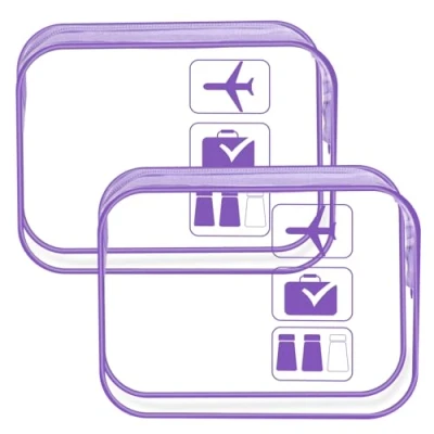 Imagen de 2 Piezas Neceser Transparente, Bolsa Liquidos Avion, Playa Impermeable, Transparente Viaje Portatil Transparente(Violeta Transparente)