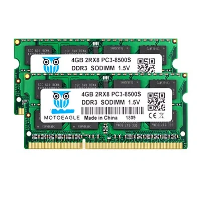 Imagen de Motoeagle 8GB Kit (2x4GB) PC3 8500S DDR3 1066MHz/1067MHz 2RX8 Dual Rank 8500 1066 1.5V 204 pin Sodimm Non ECC Unbuffered Módulo de Memoria RAM para portátiles
