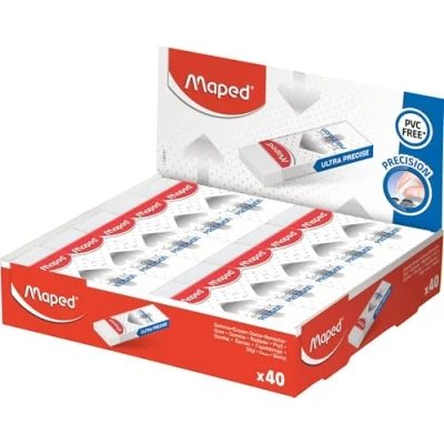 Imagen de Maped Technic Precision Borrador de 40 gomas borrar perfectamente, funda cartón, embalaje celofán, formato fino y eficiente, 22,8 mm x 6 61