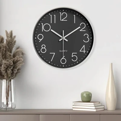 Imagen de Gentpovth 8 Pulgadas Reloj Silencioso Decorativo Redondo de Cuarzo, Clasico sin Tictac, con números fáciles Leer, Funciona Pilas (batería no incluida), para Dormitorio,Aula