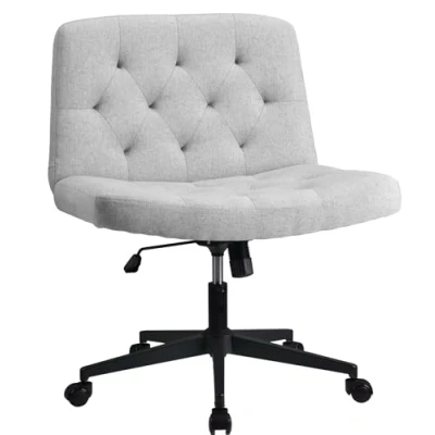 Imagen de WangPangzi Silla de Oficina con Respaldo Medio sin Brazos, Juego Altura Ajustable, Vestidor para Dormitorio, Giratoria,Silla Ocio tapizada Ancha,Gris
