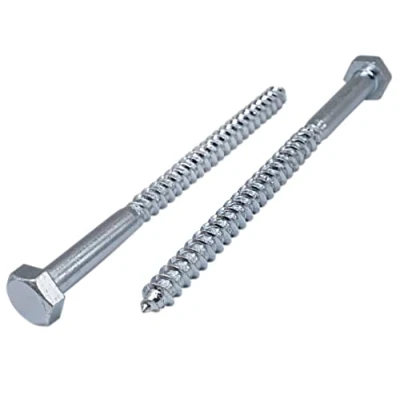 Imagen de Marcopol 6 tornillos hexagonales de acero chapado en zinc para madera, M10 x 150 mm, tornillo hexagonal DIN 571, pernos retención, cabeza hexagonal, tirafondos (6, mm), plateado