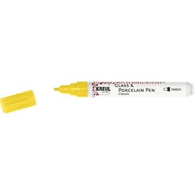 Imagen de KREUL 16401 rotulador para Vidrio Classic Medium, Amarillo señal, Punta Redonda Estable, Ancho de Trazo Aprox. 2 4 mm, Porcelana, Color Brillante, a Base Agua, Signal Yellow