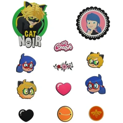 Imagen de Miraculous Ladybug Pop n&#039; Swop 12 insignias surtidas de mariquita y gato negro, clip regulares XXL, compatibles con bolsos Swop, bolsa hombro mochilas (Wyncor), Plástico,