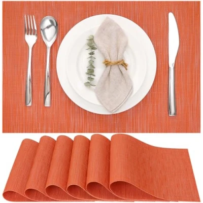 Imagen de Myir JUN Salvamanteles Individuales Juego de 6, Lavables Manteles Plásticos Vinil Esteras, Resistentes al Calor Antideslizante Fácil Limpiar y Impermeable 30x45cm (Naranja)
