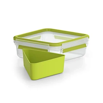 Imagen de Emsa Clip&amp;Go Recipiente hermético de plástico para Sandwich con compartimento sandwich, bocadillos y aperitivos, libre BPA, transporte fácil, 0,85 L, 16.3 x 5.8 cm