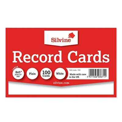 Imagen de Silvine tarjetas de registro blancas 20,3 x 12,7 cm, 100 por paquete. Ref. 785 (203 127 mm)