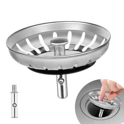 Imagen de M JINGMEI tapón de Fregadero Cocina, Tapones universales para del Reino Unido, Repuesto Atrapador Alimentos y Pelo, Acero Inoxidable 304 (82mm)
