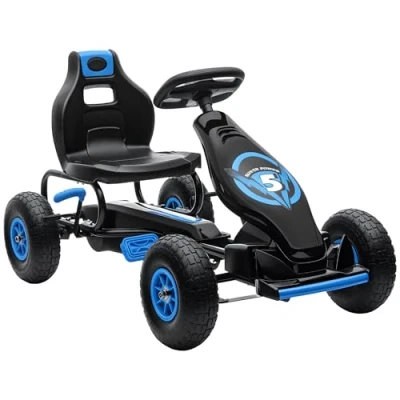 Imagen de HOMCOM Go Kart a Pedales para Niños Karts con Asiento Ajustable Amortiguador Freno de Mano y 4 Neumáticos Inflables Carga 50 kg 121x58x61 cm Azul