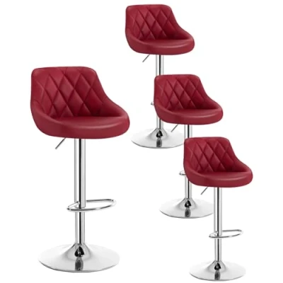 Imagen de WOLTU 4X Taburete de Bar con Respaldo Cuero Sintético Taburetes Alto Cocina Regulable en Altura Giratorio Sillas Escritorio Burdeos BH23bd 4