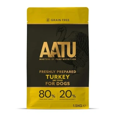 Imagen de AATU Comida Seca para Perros 80/20, Pavo, 1,5 kg, Receta sin Granos de proteínas Ingredientes Artificiales