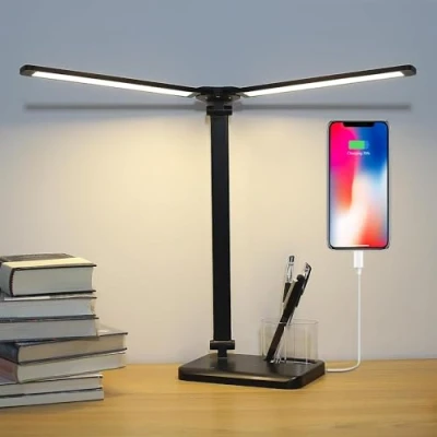 Imagen de iVict Lampara Escritorio LED, Regulable Flexo Led Escritorio, 5 Modos,10 Niveles de Brillo, Puerto Carga USB, Temporizador 45min, Control Táctil, Blanco