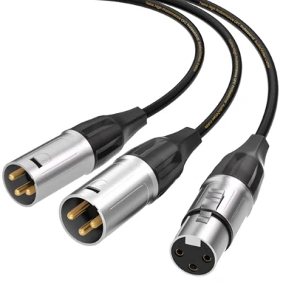 Imagen de Tisino Cable Divisor XLR, 1 XLR Hembra a 2 Macho Patch Y equilibrado de micrófono Adaptador Audio 0,5 m