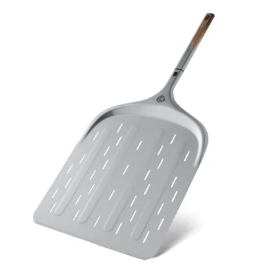 Imagen de BURNHARD Pala para Pizza, Hoja de Aluminio Perforada y Mango Madera Acacia, con Mecanismo retráctil, Horno Pizza 77,6 cm x 36,1 1,6