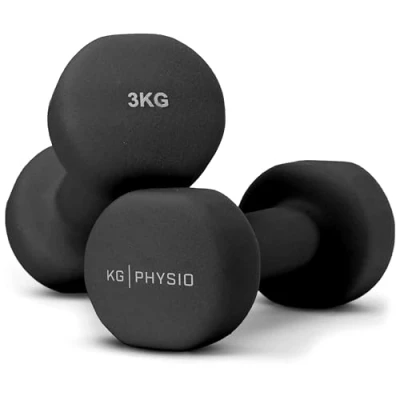Imagen de KG PHYSIO Mancuernas y Póster A3 con Ejercicios Ejemplo Forro de Neopreno, Agarre Cómodo, Resistente al Sudor Tecnología Anti Roll 3kg, Negro