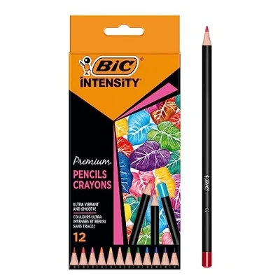 Imagen de Lápices de Colores para Adultos BIC Intensity Premium Woodcase con Mina Resistente a las Roturas Multicolor, Pack 12