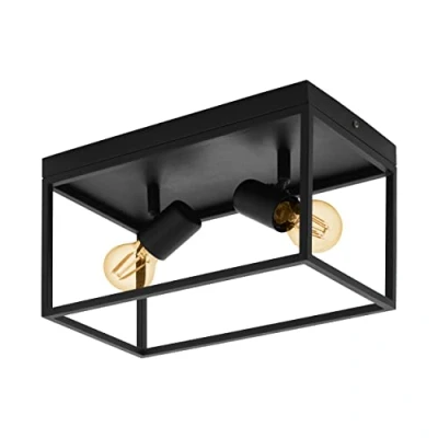 Imagen de Eglo Silentina lámpara de techo 2 focos, industrial acero en negro para salón cocina o pasillo, con casquillo E27