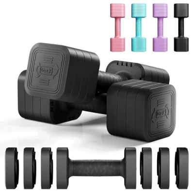 Imagen de Dripex Mancuernas Ajustables de 2,5 kg/5 kg/10 kg, Juego Pesas con Mango Antideslizante para Mujeres Hombres Musculación y Fitness Gimnasio en Casa (5 kg x 2 Negras)