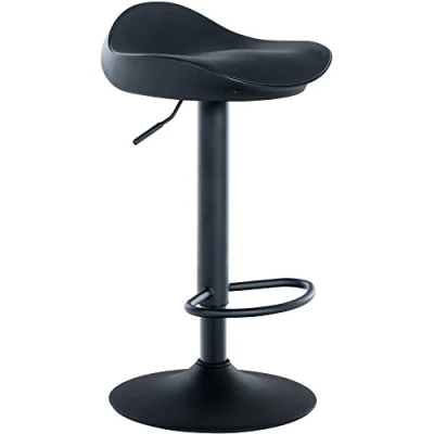 Imagen de CLP Taburete De Bar Alisson Tapizado En Polipiel &amp; con Base Metálica I Silla Giratoria Moderna Cocina Reposapiés, Color:Negro