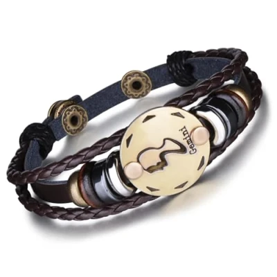 Imagen de Unendlich U Infinito Pulsera Mujer Hombre de Cuero 12 Constelaciones Trenzada Piel Aleación Multi Layer Negro Pulseras, Opciones (GÉMINIS)