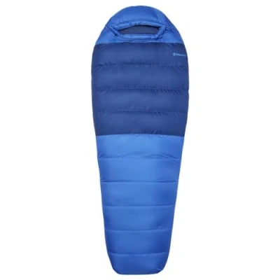 Imagen de Marmot Lost Coast 15 Short, Saco de dormir tipo momia para adulto, relleno pluma 600+, ligero y cálido, plegable, 168 cm, hasta 31, Trail Blue/Twilight, cm