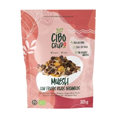 Imagen de Muesli de Frutos Rojos sin Azucar 325g. con Copos Avena y Centeno Secos Liofilizados como Cereza Negra Grosella Fresa Frambuesa.