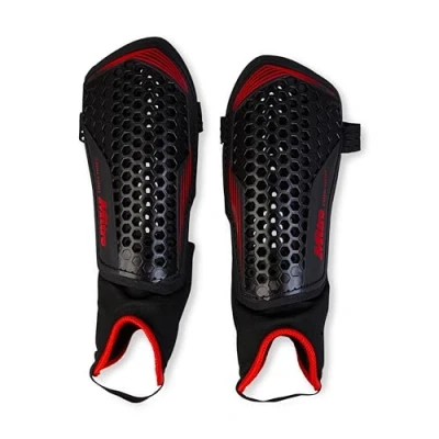 Imagen de Mitre Aircell Espinilleras de fútbol con Tobillera, Transpirables, Ligeras, Talla XS, Negro/Rojo
