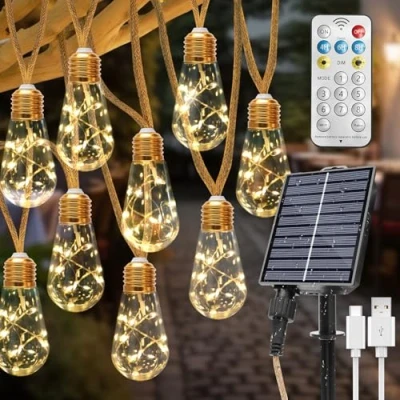 Imagen de Coomoors Guirnaldas Luces Exterior Solar, Cadena de Solares 8 M 16 Bombillas, IP65 Impermeable Modos Guirnalda Solar Placa para Pabellón,Jardín,Terraza,Patio