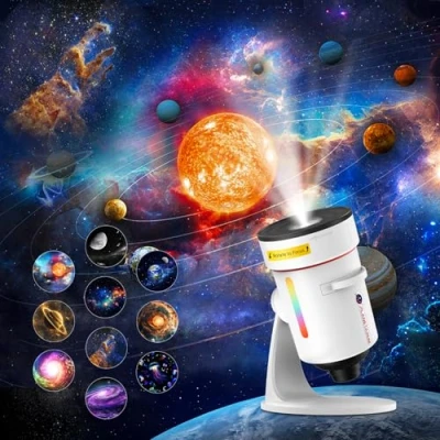 Imagen de Proyector de Galaxias y Estrellas Real, 4K HD Planetario con Discos Película,Rotación 360 Proyec Tor Techo Skylight Luz Nocturna Minutero para Decoracion (Blanco)