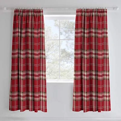 Imagen de Cortinas ricas de algodón Catherine Lansfield Kelso Rojo 66 x 72