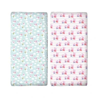 Imagen de Juego de 2 sábanas bajeras Oficiales Peppa Pig para Cuna, 140 x 70 cm, supersuaves y Transpirables, acogedoras, diseño George en Azul Rosa