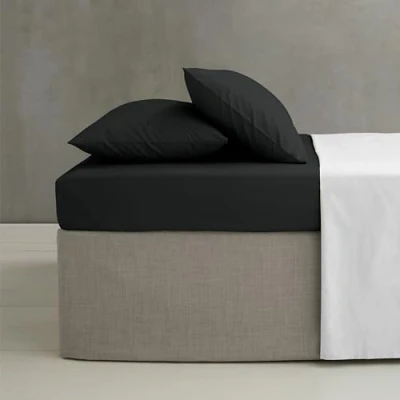 Imagen de Catherine Lansfield Sábana Bajera Ajustable de percal Peinado para Cama Doble, Color Negro