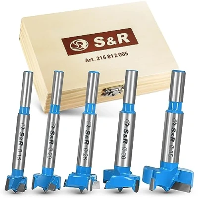 Imagen de S&amp;R Brocas Forstner para Madera blanda, juego 5 piezas: 15, 20, 25, 30, 35 mm. Vastago redondo