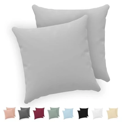 Imagen de Twinzen® Funda Almohada 40x40 (Juego de 2) Gris 100% Algodon Jersey Cojin para Cama Protector con Cremallera