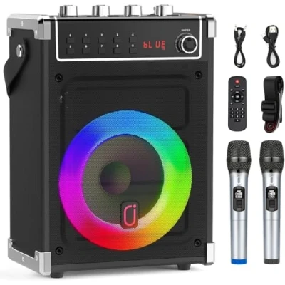 Imagen de JYX Altavoz Karaoke Bluetooth con 2 Micrófonos Inalámbrico, Sistema de PA Portátil Recargable,TWS, Radio MP3 USB/TF/FM/Rec para la Fiesta.