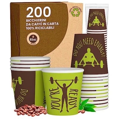 Imagen de 200 vasos de papel café, 65 ml, ReadyCUP, ecológicos, biodegradables, desechables, pequeños, para llevar bebidas calientes