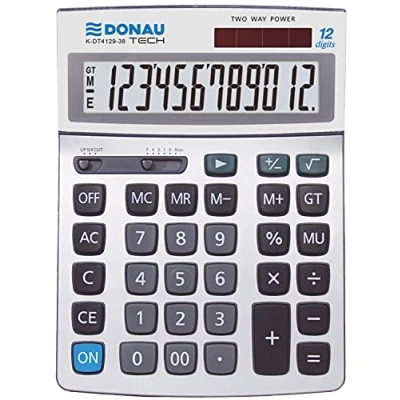Imagen de Calculadora de sobremesa DONAU Tech/K DT4129 38 función raíz 12 dígitos/ 210x154x34mm/ Color: Plateado/calculadora con Display dígitos/Doble energía / 5 años garantía