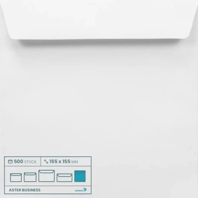 Imagen de Netuno Aster Business Sobres cuadrados (500 unidades, 155 x mm, 100 g, autoadhesivos, sin ventana, largos, para tarjetas de invitación