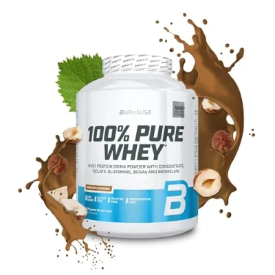 Imagen de BioTechUSA 100% Pure Whey Proteína en Polvo con BCAA y Glutamina Sin Gluten, Aceite de Palma, 2.27 kg, Avellanas