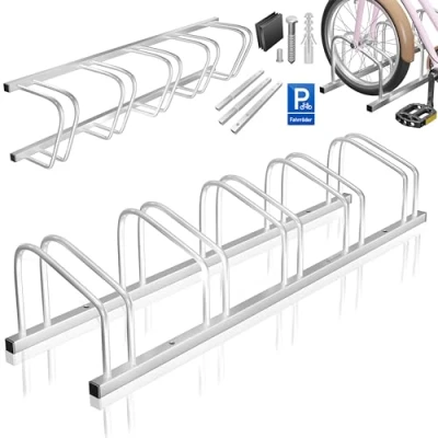 Imagen de KESSER® Soporte para Bicicleta con Placa de Aparcamiento, múltiple Distancia Rueda 37 cm neumáticos 30 65 mm, 5 Bicicletas