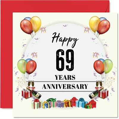 Imagen de Stuff4 tarjeta de 69 aniversario para marido y esposa, fiesta aniversario, feliz boda pareja, tarjetas felicitación 145 mm x sesenta novenos