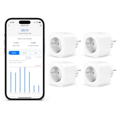 Imagen de Refoss Enchufe Inteligente para Apple HomeKit, WiFi, Temporizador de 16A con Monitor Energía, Control Remoto y por Voz, Compatible Siri, Alexa Google Home, 4 Piezas