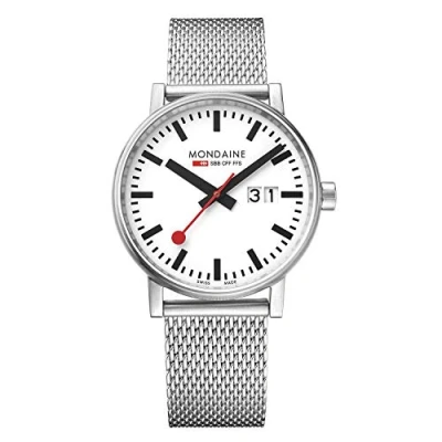Imagen de Mondaine evo2 40 mm sapphire Big Date Watch with St. steel brushed Case white Dial and stainless mesh Strap MSE.40210.SM