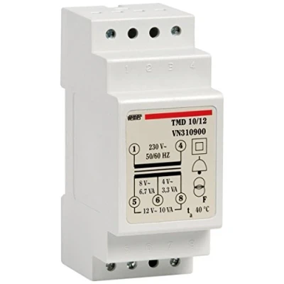 Imagen de VEMER VN310900 Transformador TMD 10/12 de Barra DIN para Servicio discontinuo 230 V/4 8 12 V, Blanco