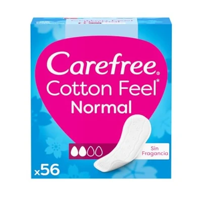 Imagen de Carefree Cotton Feel normal Sin Fragancia Protegeslips (56 unidades), protege slips de absorbencia y transpirables uso diario, para todo tipo braguitas