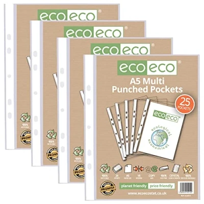 Imagen de eco eco012x4 Protector de hojas poli transparente (100% reciclado, 100% 45 micrones (100 bolsillos), color