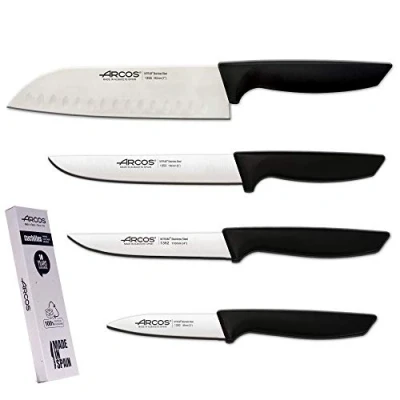 Imagen de Arcos Juego Cuchillos cocina Profesionales Profesional Acero Inoxidable Mango Negro utensilios de cuchillo japones Santoku lavavajillas (4 Piezas)